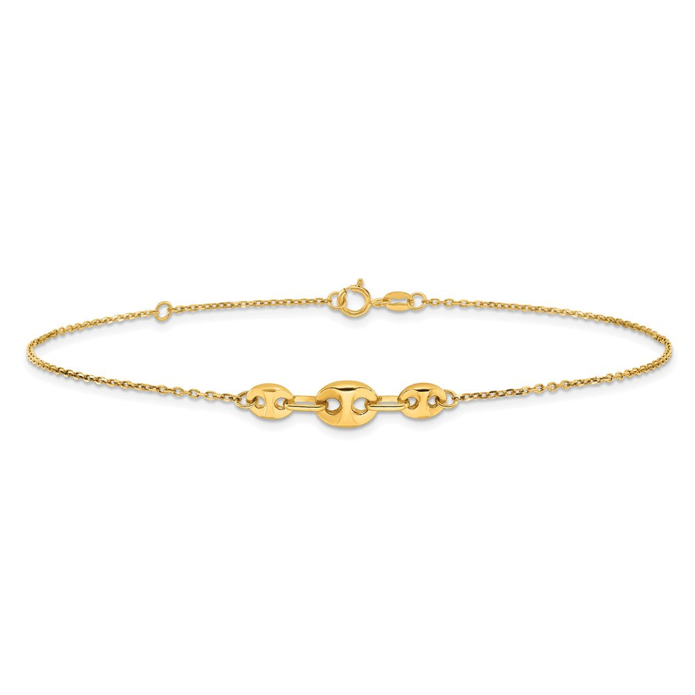 14K Polished Fancy Link 9in Plus 1 in ext. Anklet