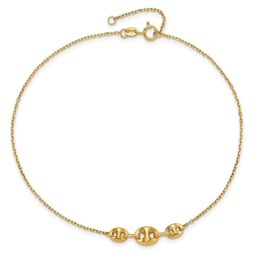 14K Polished Fancy Link 9in Plus 1 in ext. Anklet