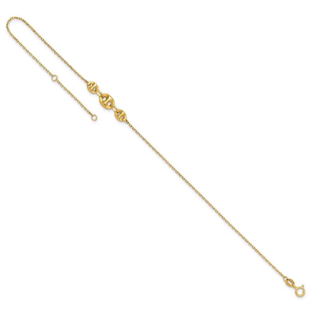 14K Polished Fancy Link 9in Plus 1 in ext. Anklet