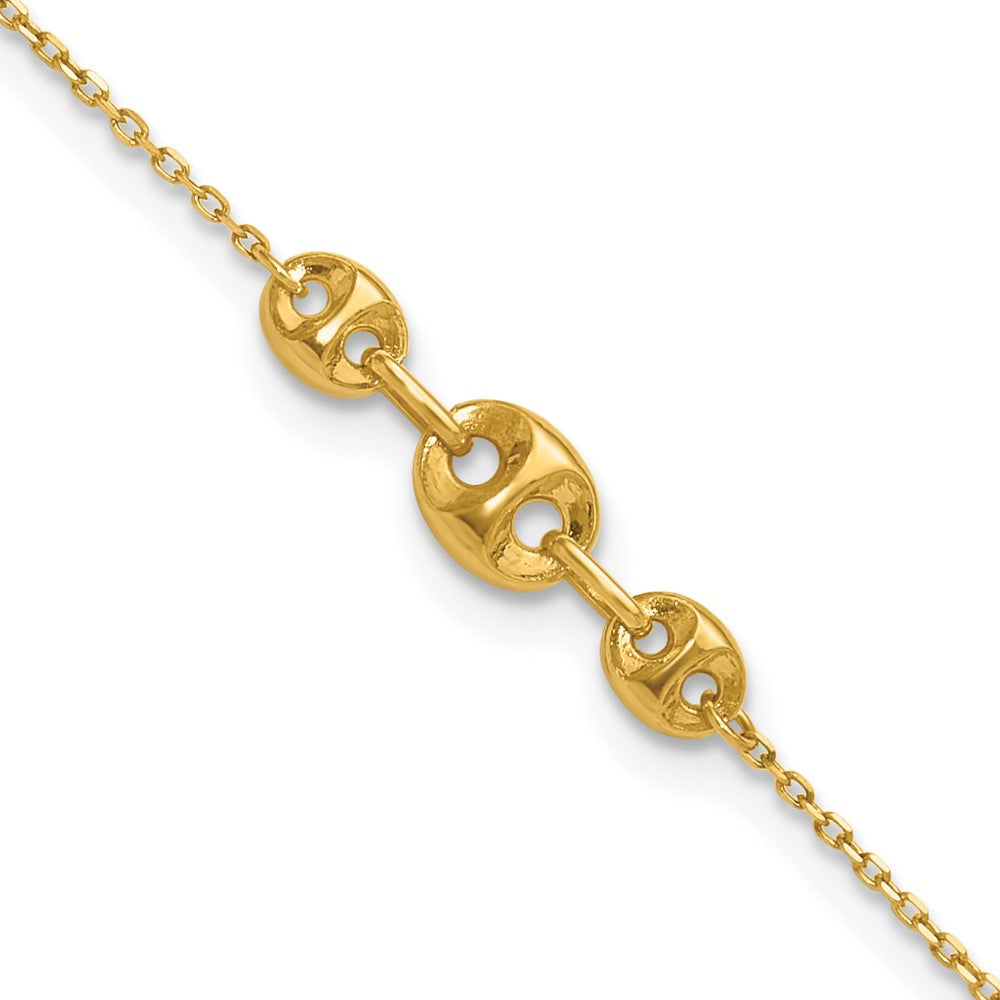 14K Polished Fancy Link 9in Plus 1 in ext. Anklet
