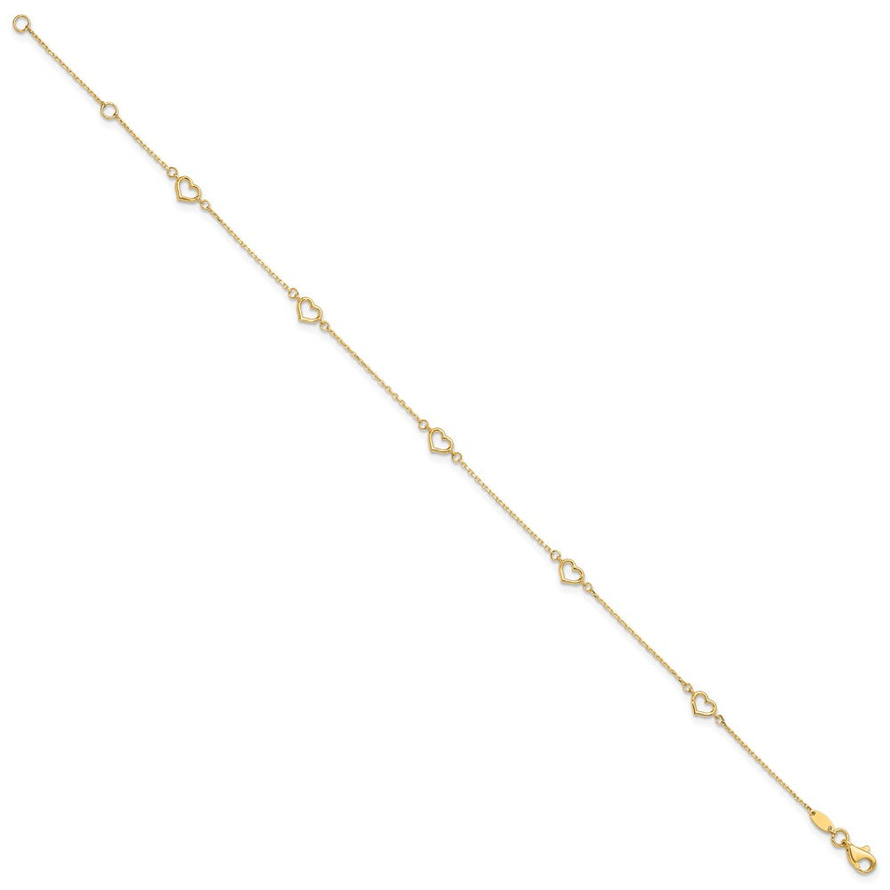 14K Polished Heart Link 9in Plus 1in ext. Anklet