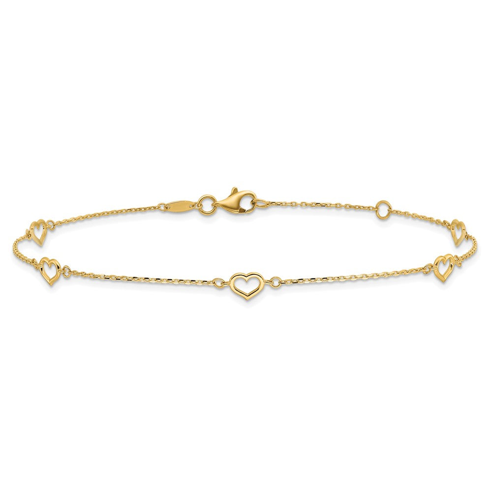 14K Polished Heart Link 9in Plus 1in ext. Anklet