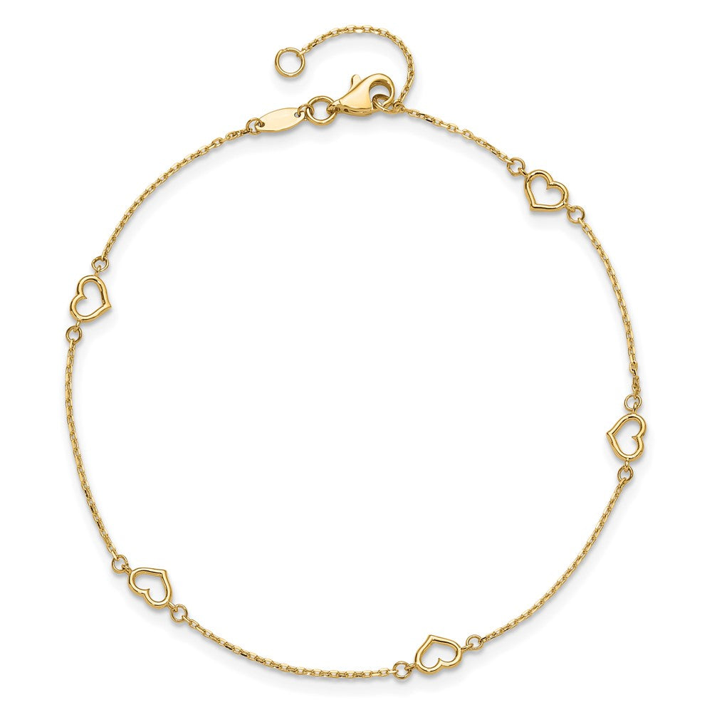 14K Polished Heart Link 9in Plus 1in ext. Anklet