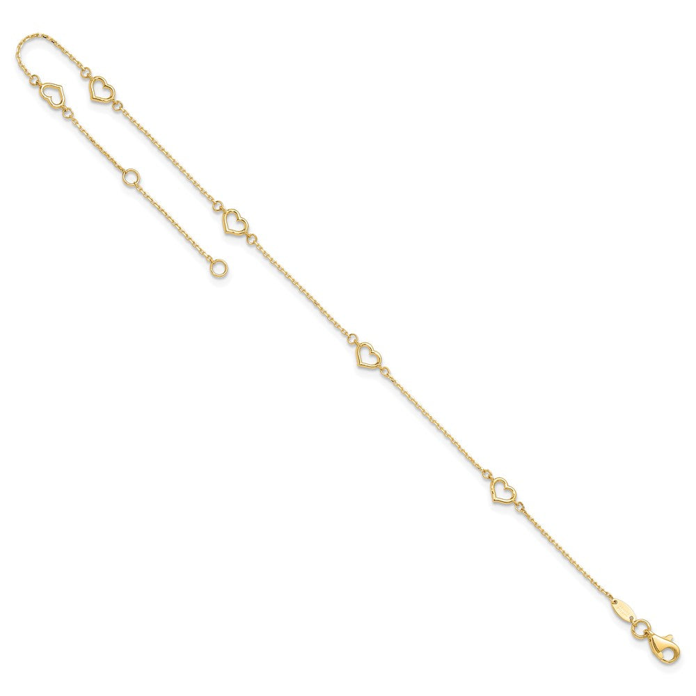 14K Polished Heart Link 9in Plus 1in ext. Anklet