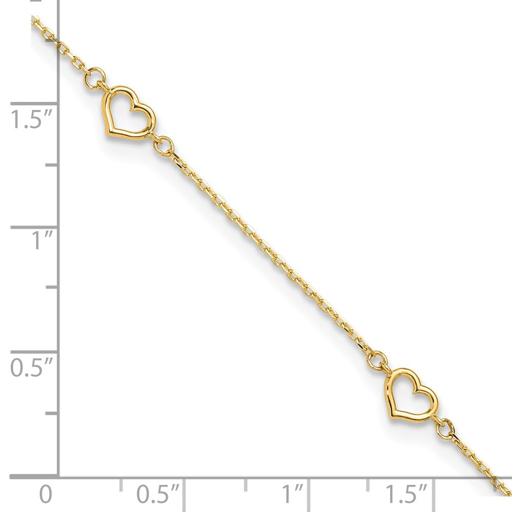 14K Polished Heart Link 9in Plus 1in ext. Anklet