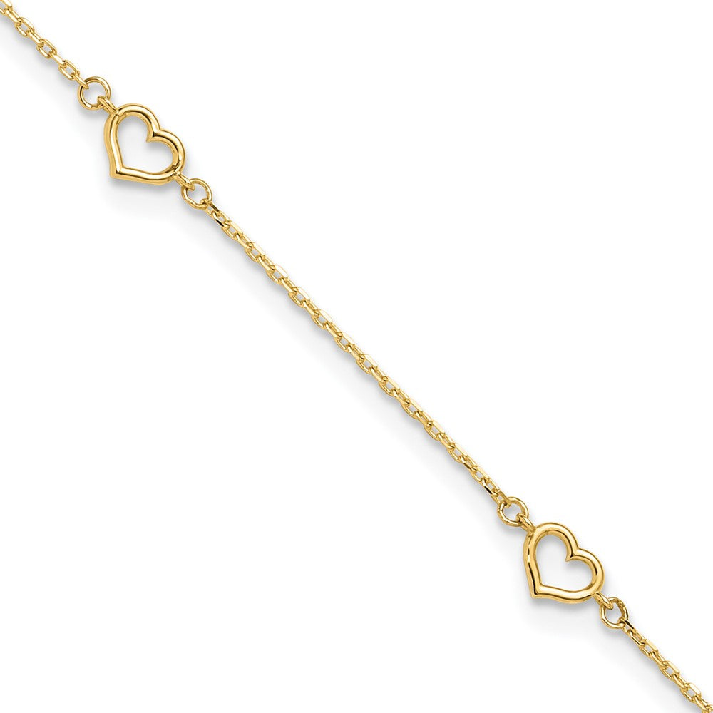 14K Polished Heart Link 9in Plus 1in ext. Anklet