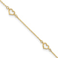 14K Polished Heart Link 9in Plus 1in ext. Anklet