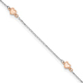 14K Two-tone White and Rose Satin Hearts 9in Plus 1in ext. Anklet