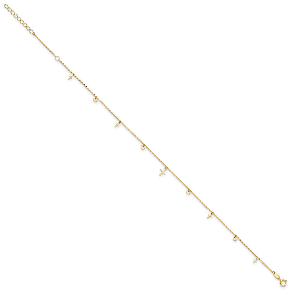 14K Polished Crosses 9in Plus 2in ext. Anklet