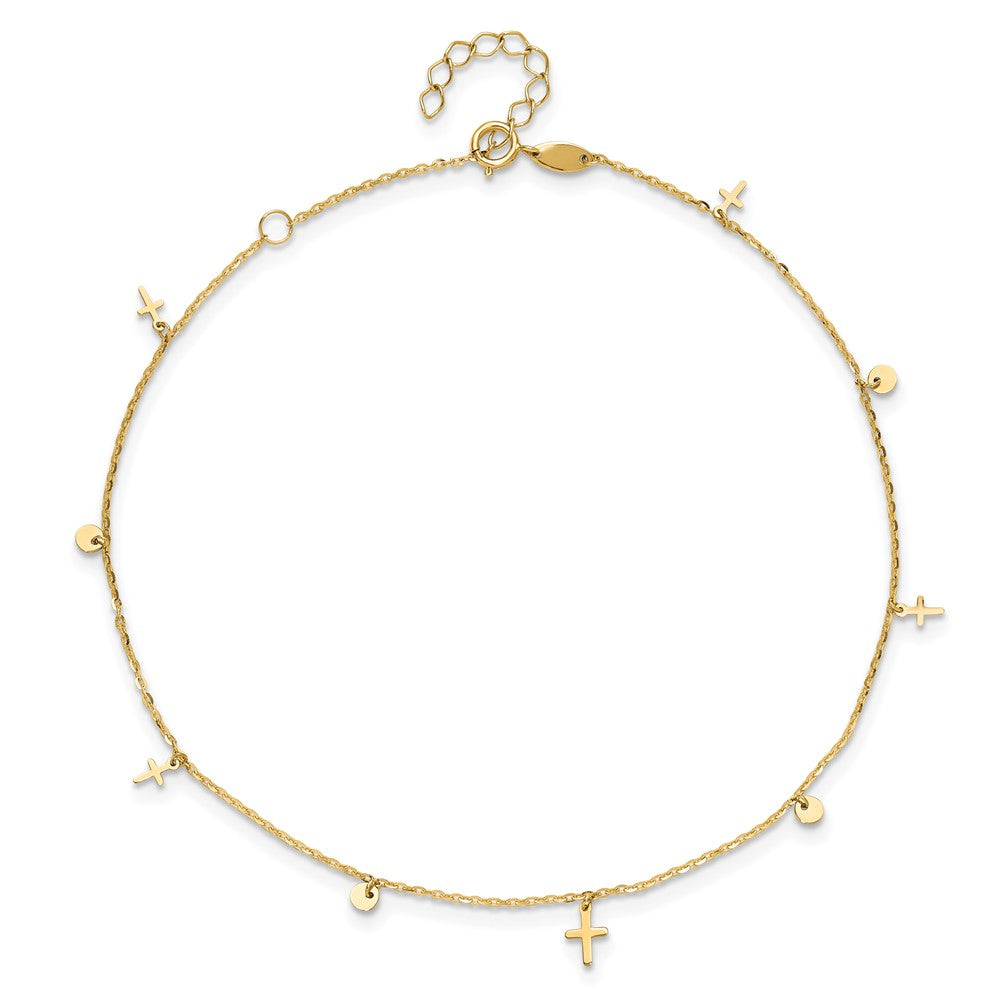 14K Polished Crosses 9in Plus 2in ext. Anklet