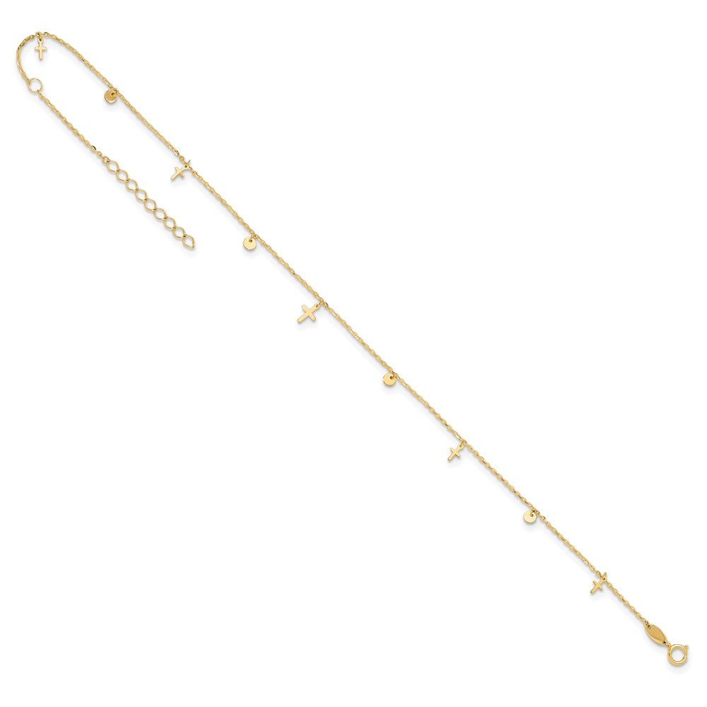 14K Polished Crosses 9in Plus 2in ext. Anklet