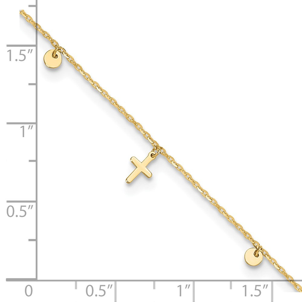 14K Polished Crosses 9in Plus 2in ext. Anklet