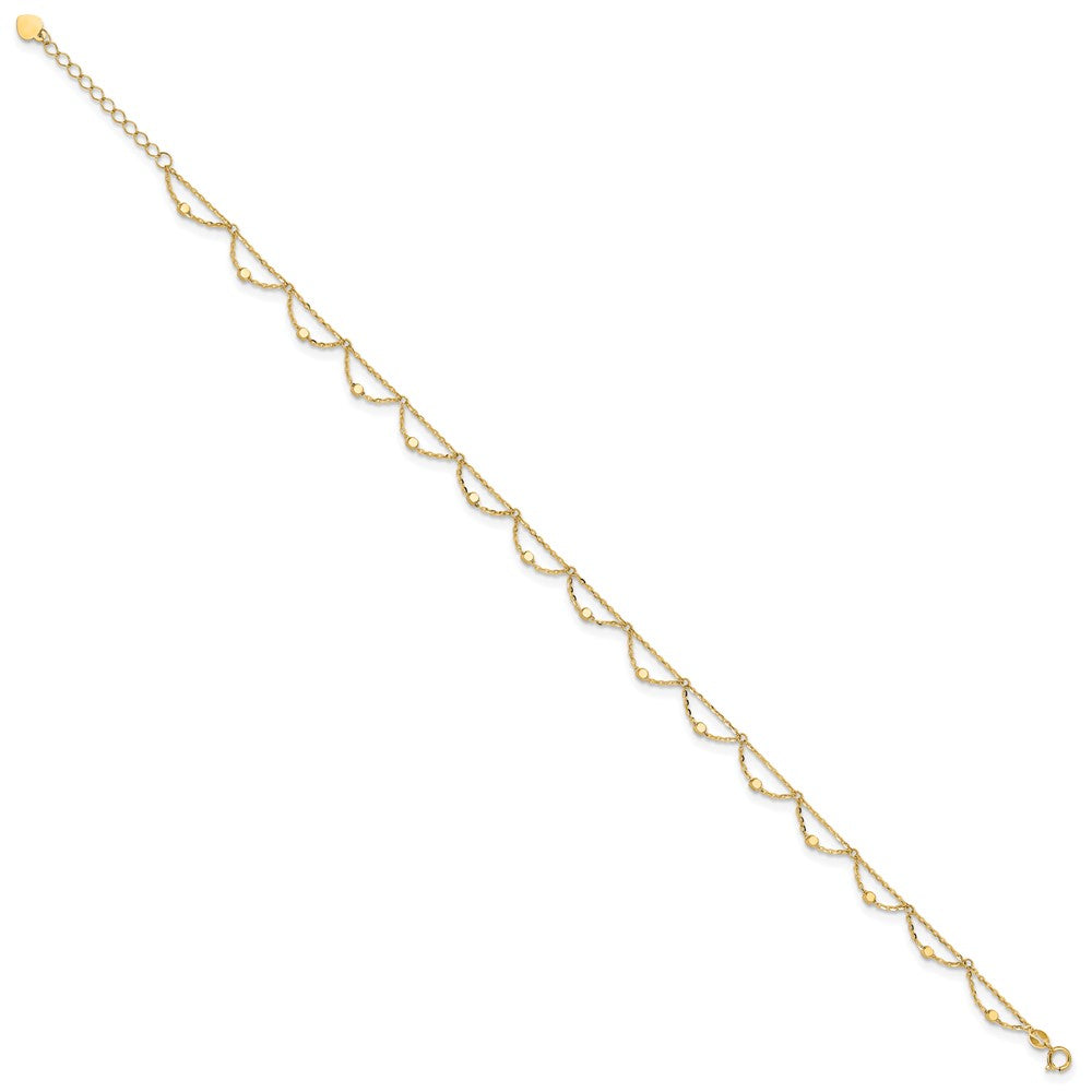 14K Polished and Diamond-cut Fancy 10in Plus 1.5in ext. Anklet