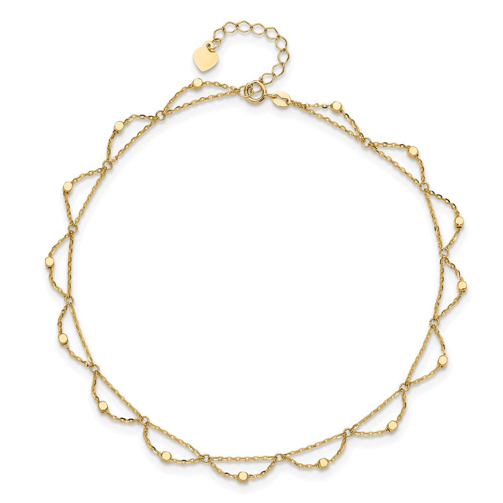 14K Polished and Diamond-cut Fancy 10in Plus 1.5in ext. Anklet
