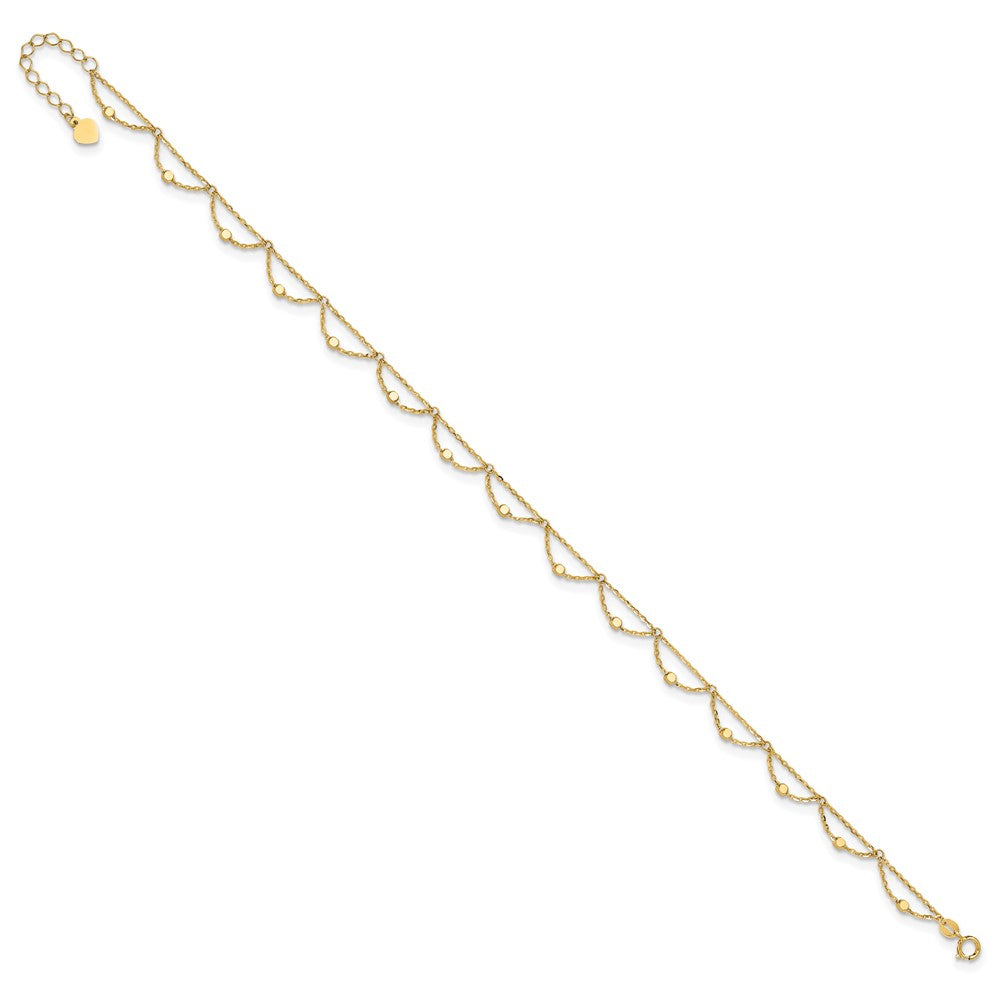 14K Polished and Diamond-cut Fancy 10in Plus 1.5in ext. Anklet
