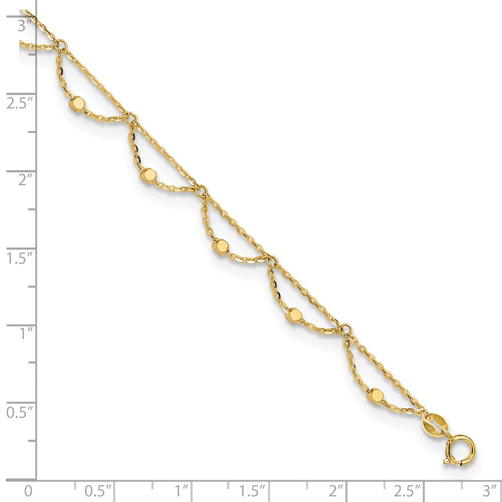 14K Polished and Diamond-cut Fancy 10in Plus 1.5in ext. Anklet