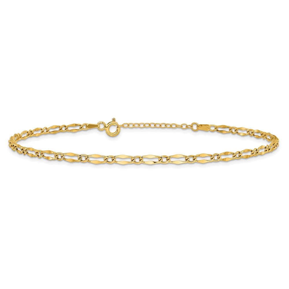 14K Polished Fancy Link 9in Plus 1in extension Anklet