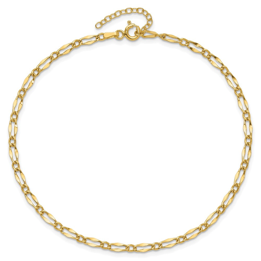 14K Polished Fancy Link 9in Plus 1in extension Anklet