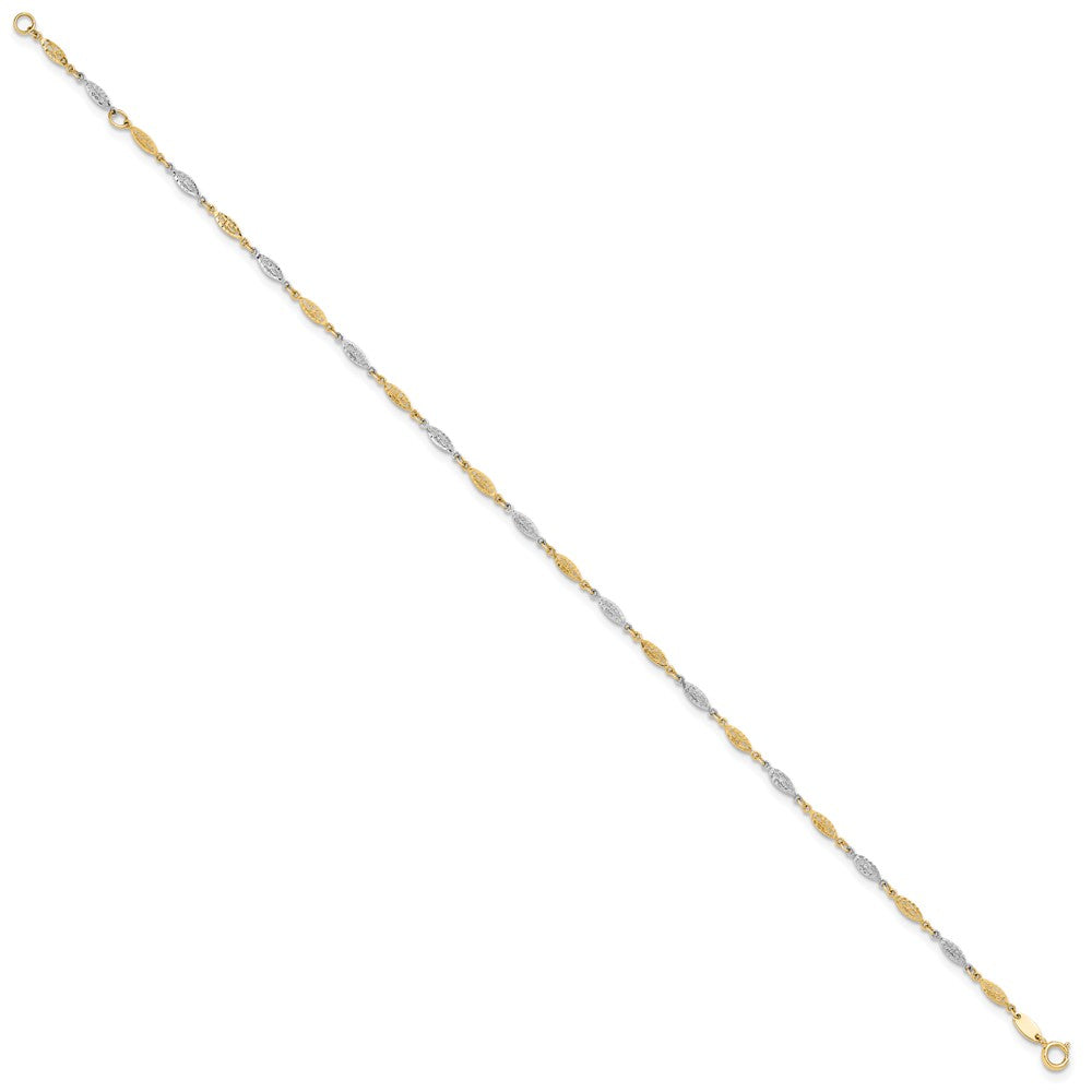 14K Two-tone Polished Diamond-cut Infinity Link 9in Plus 1in ext. Anklet