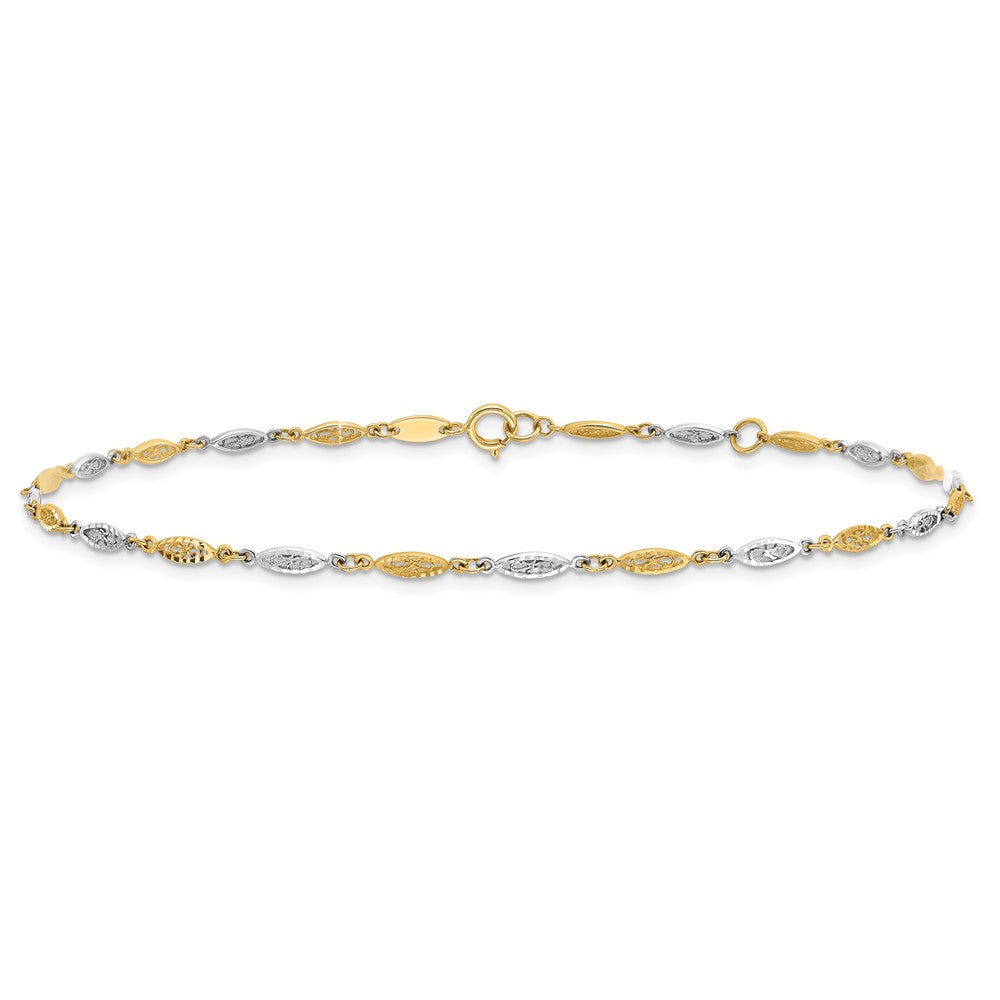 14K Two-tone Polished Diamond-cut Infinity Link 9in Plus 1in ext. Anklet