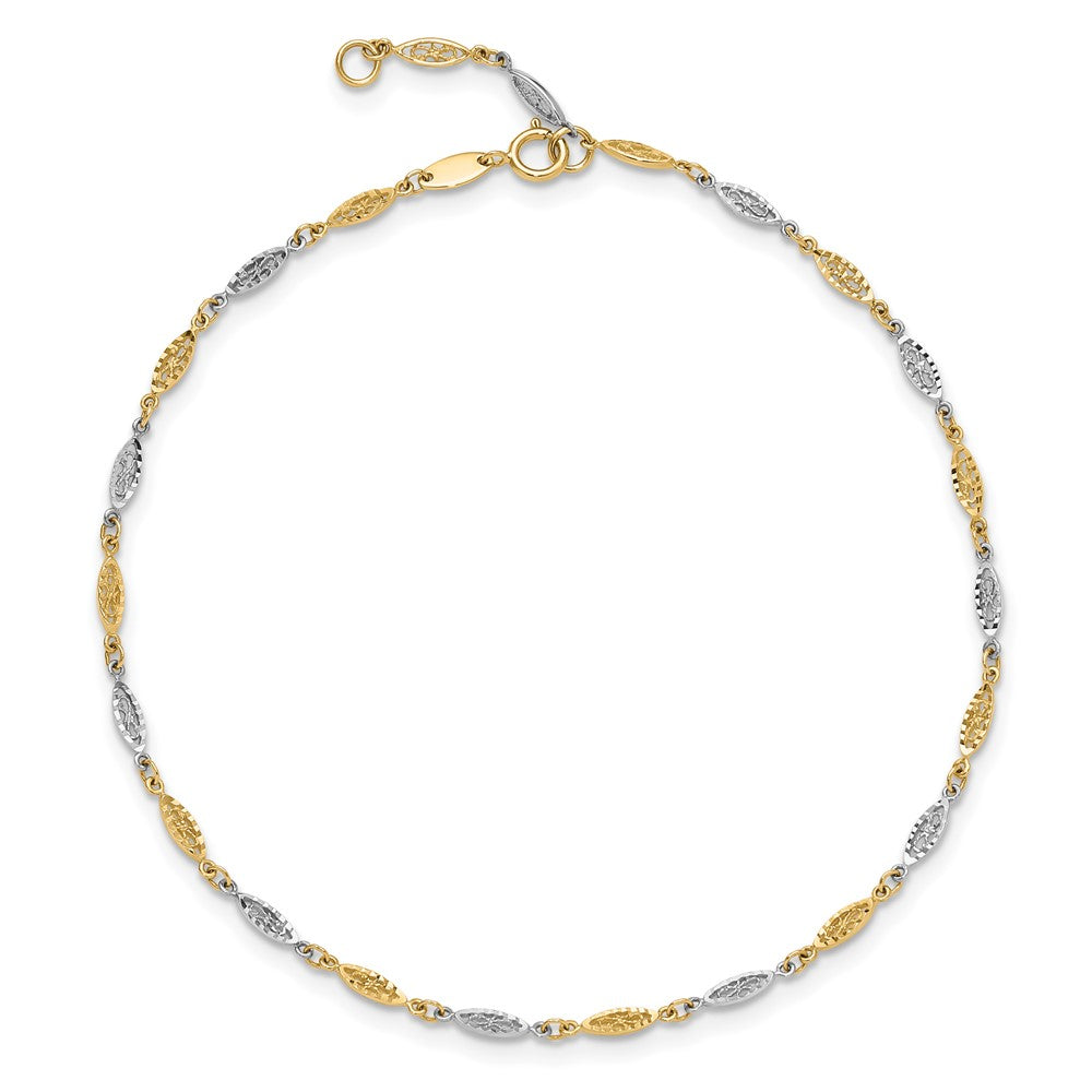 14K Two-tone Polished Diamond-cut Infinity Link 9in Plus 1in ext. Anklet