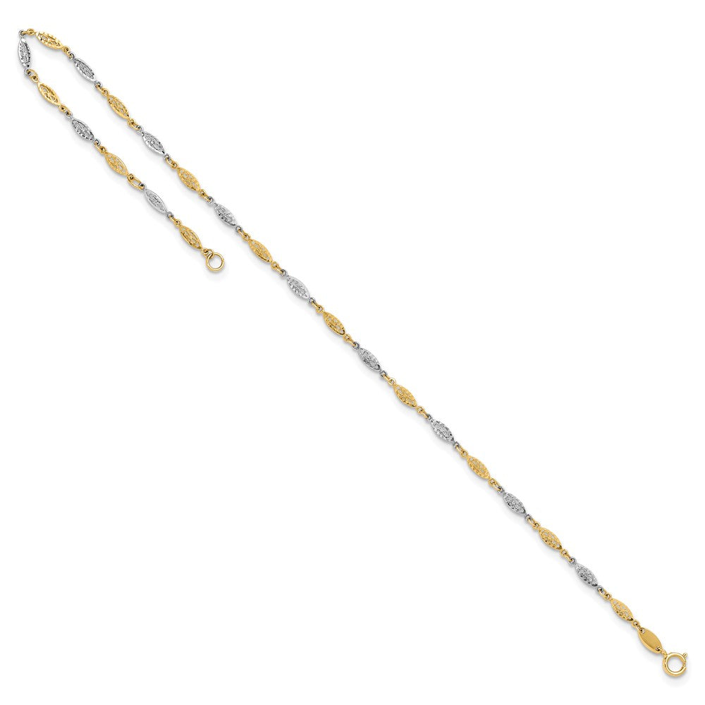 14K Two-tone Polished Diamond-cut Infinity Link 9in Plus 1in ext. Anklet