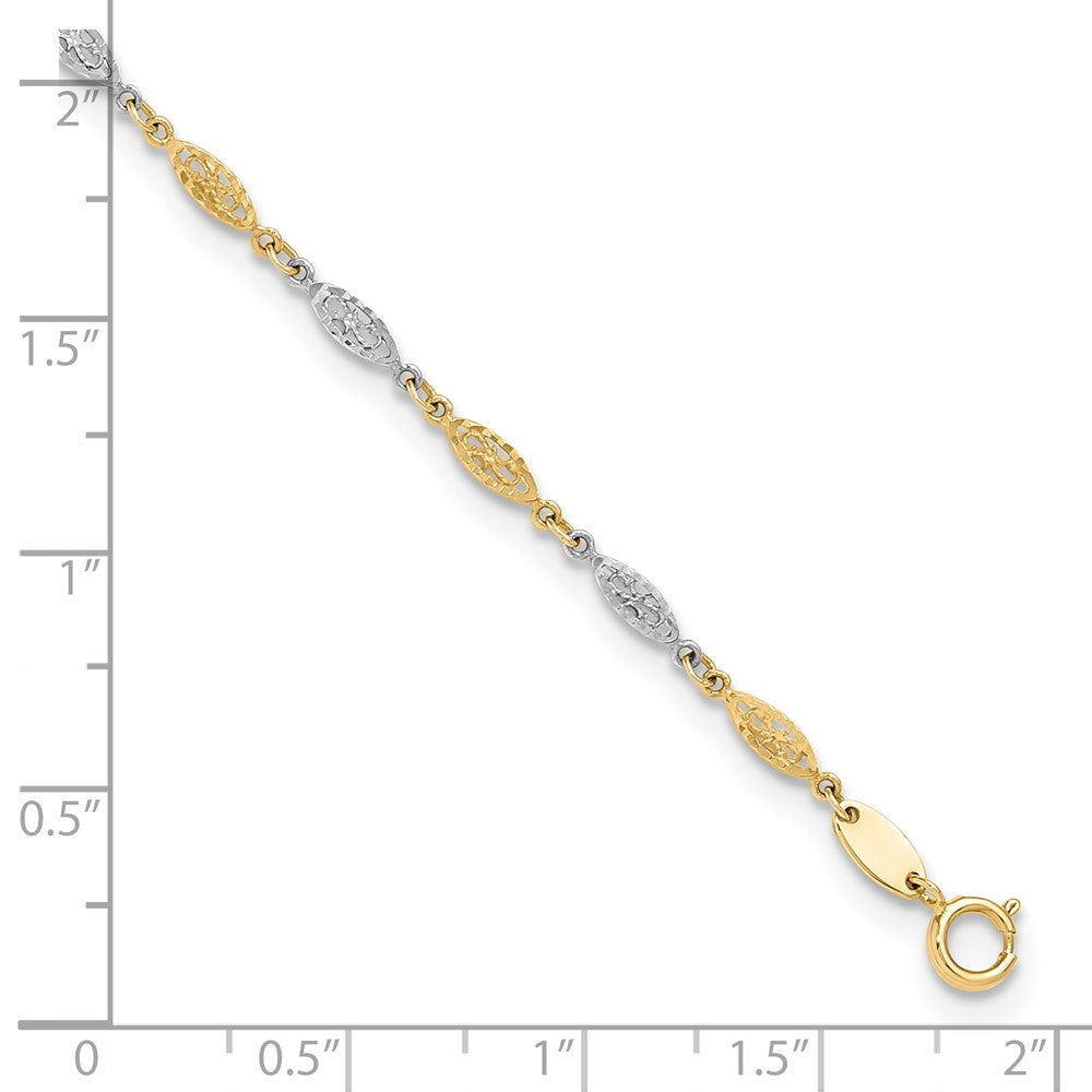 14K Two-tone Polished Diamond-cut Infinity Link 9in Plus 1in ext. Anklet