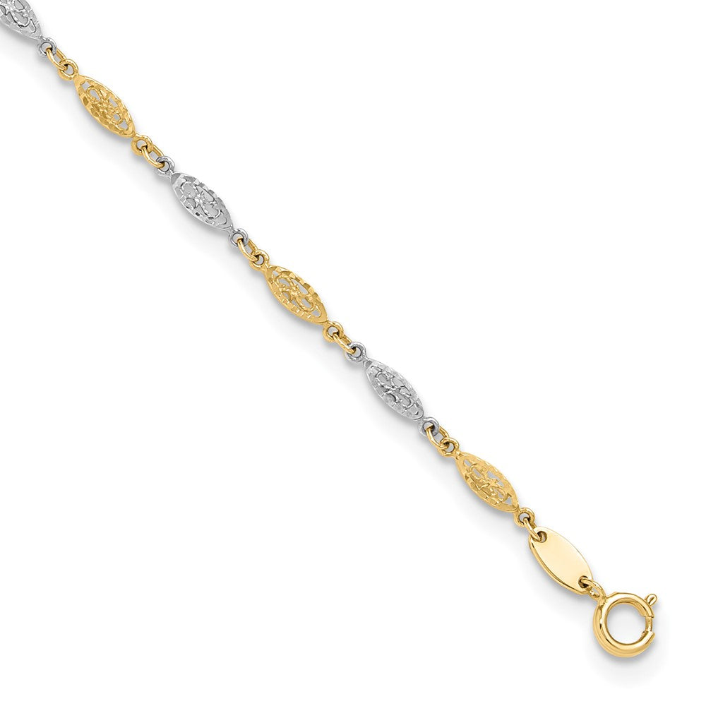 14K Two-tone Polished Diamond-cut Infinity Link 9in Plus 1in ext. Anklet