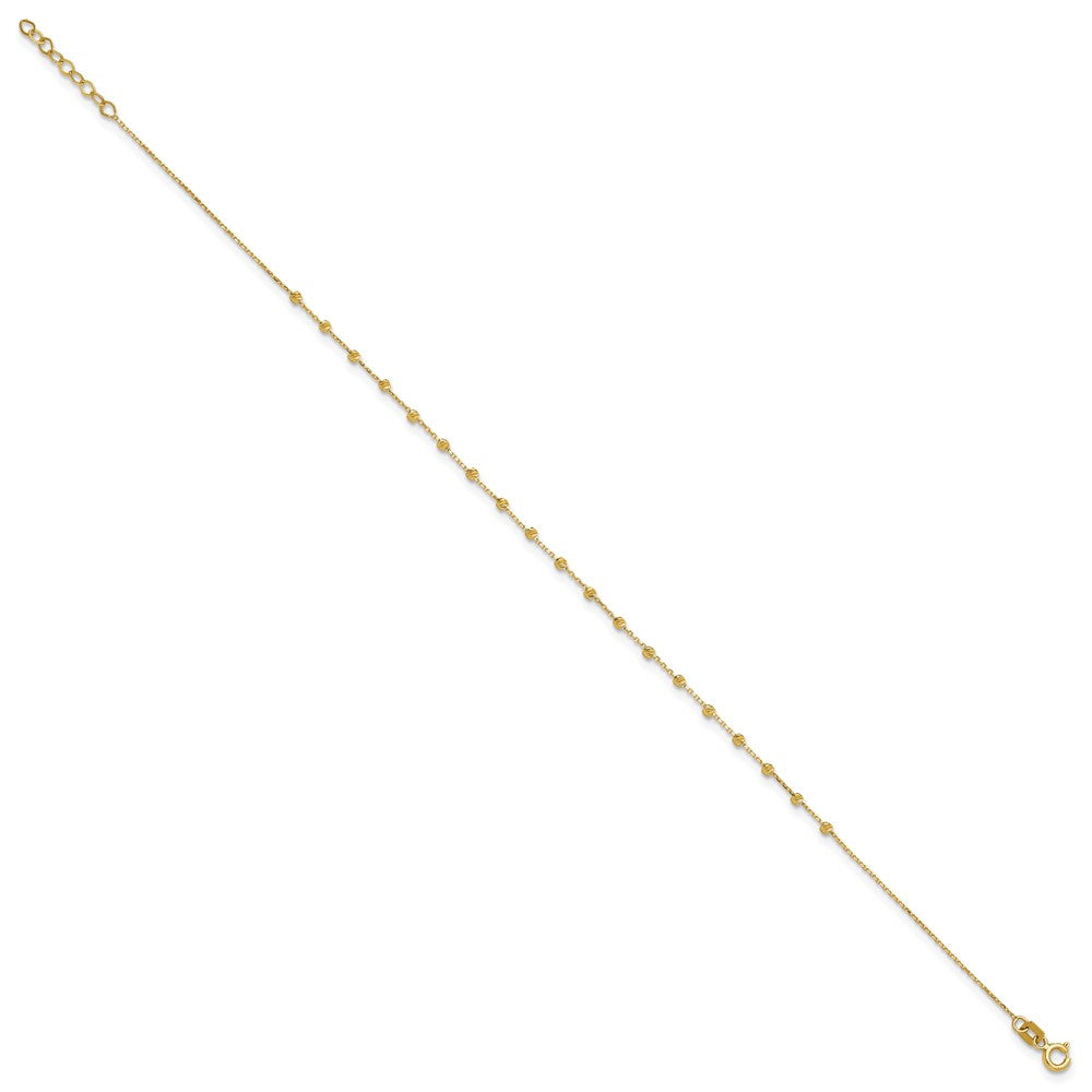 14K Polished Diamond-cut Beaded 9in Plus .75in ext. Anklet