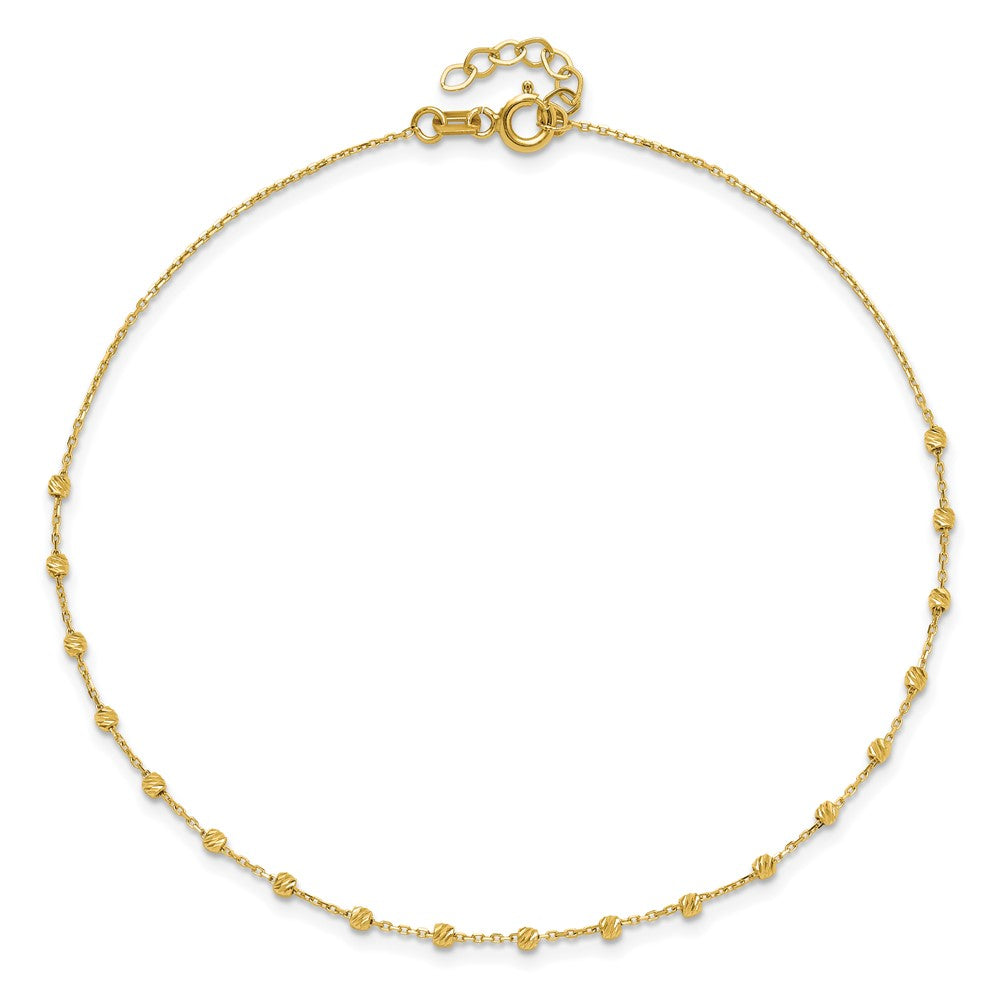 14K Polished Diamond-cut Beaded 9in Plus .75in ext. Anklet