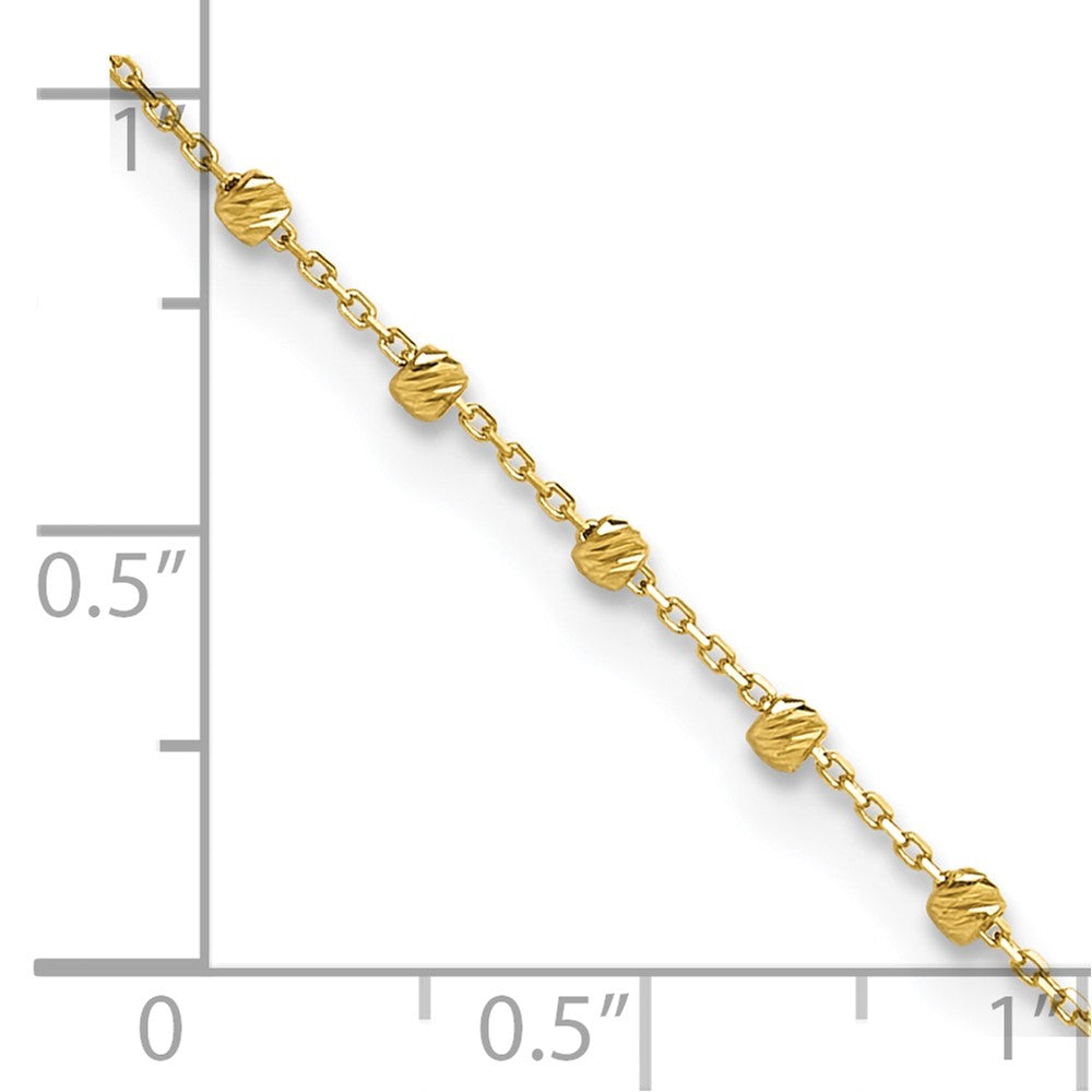 14K Polished Diamond-cut Beaded 9in Plus .75in ext. Anklet