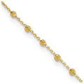 14K Polished Diamond-cut Beaded 9in Plus .75in ext. Anklet