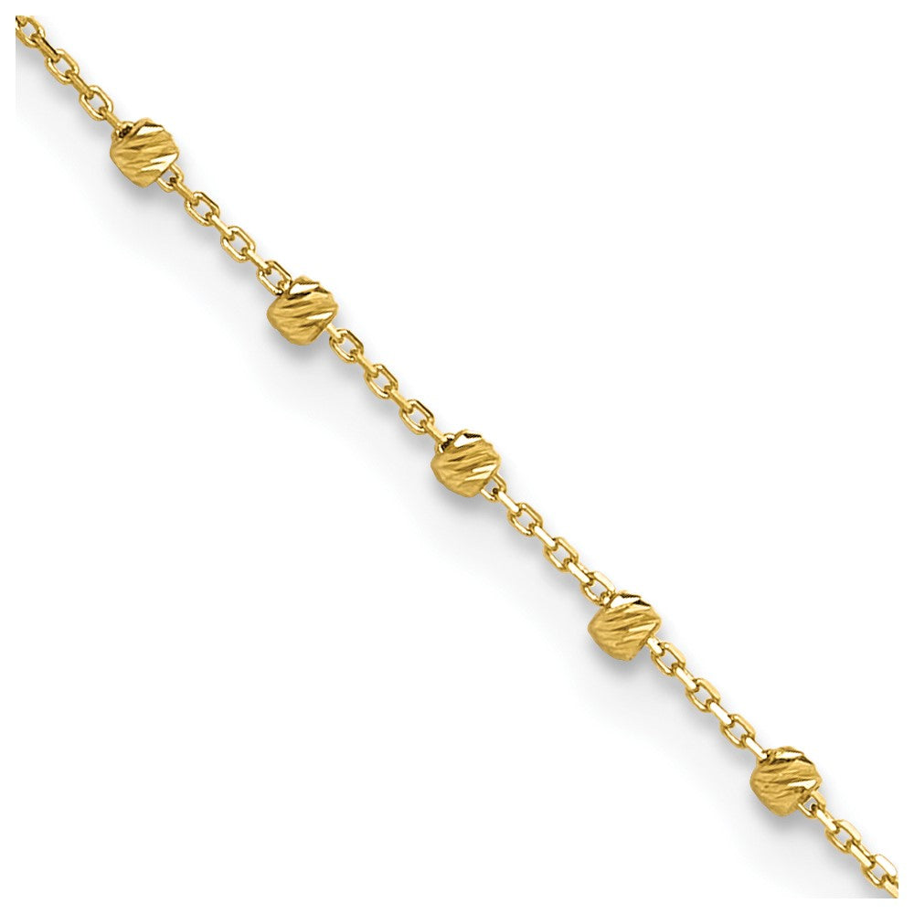 14K Polished Diamond-cut Beaded 9in Plus .75in ext. Anklet