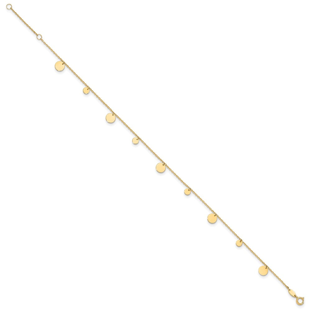 14K Polished Circles 9in Plus 1in ext. Anklet