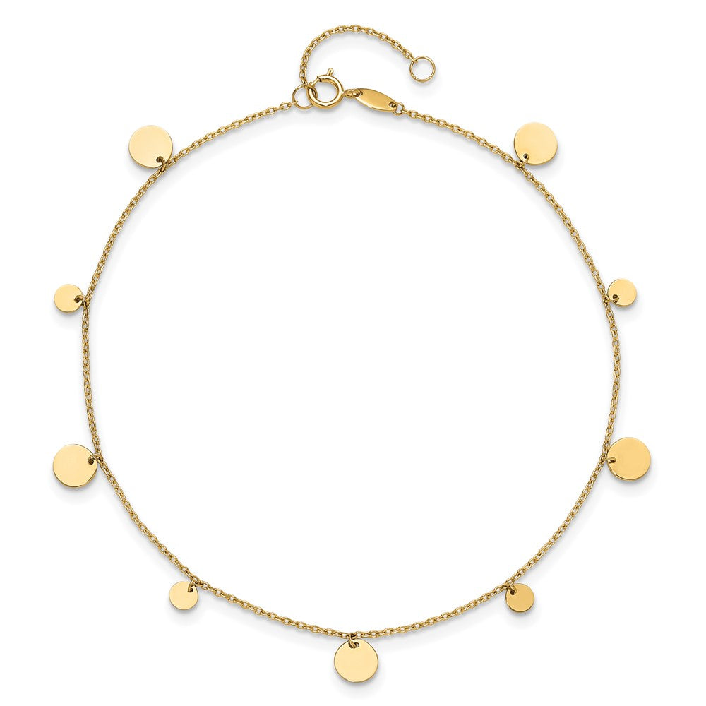 14K Polished Circles 9in Plus 1in ext. Anklet