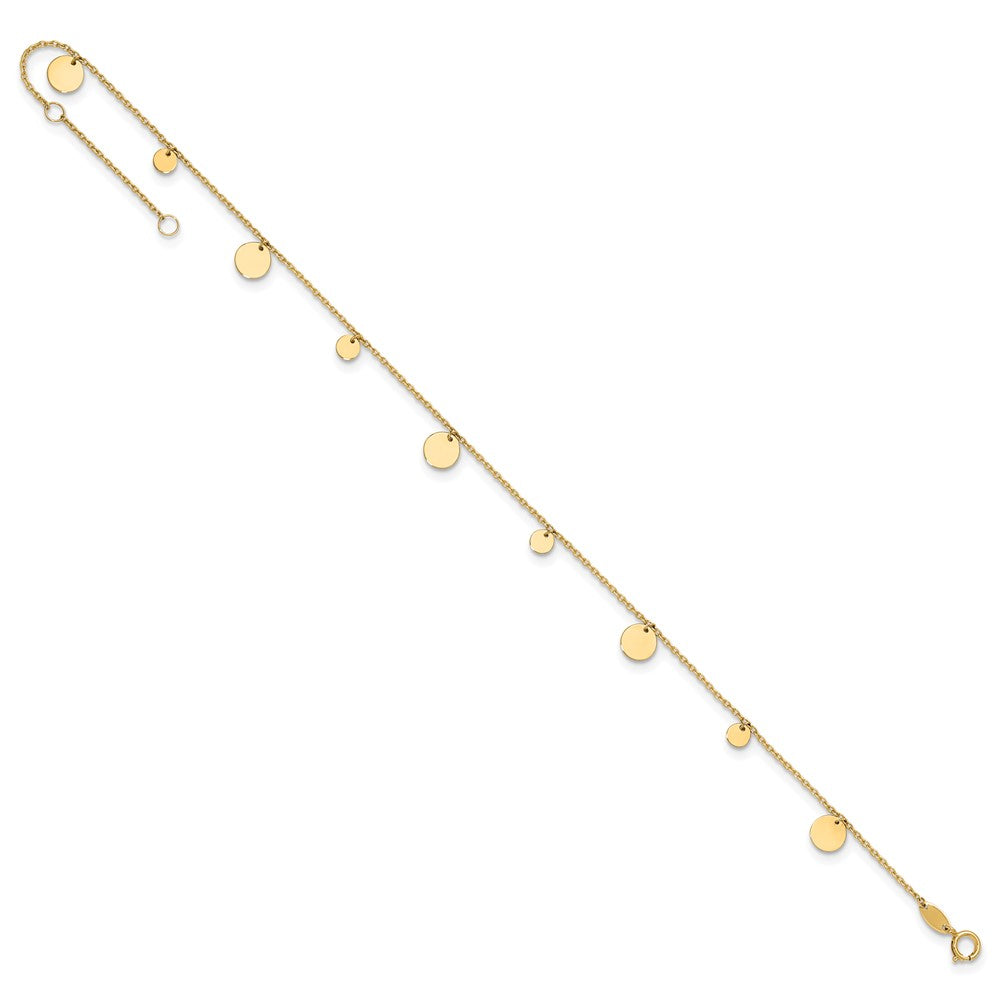 14K Polished Circles 9in Plus 1in ext. Anklet