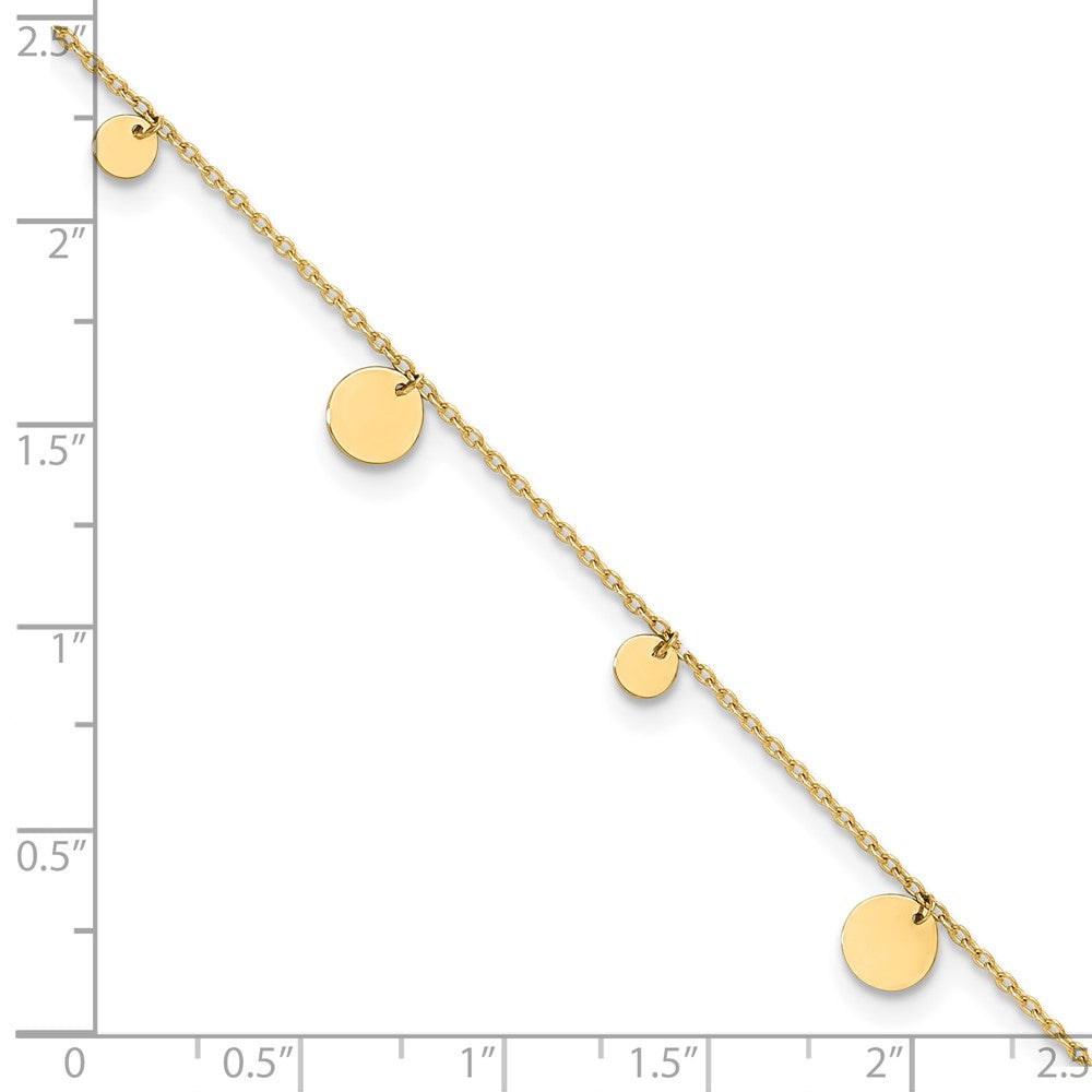 14K Polished Circles 9in Plus 1in ext. Anklet