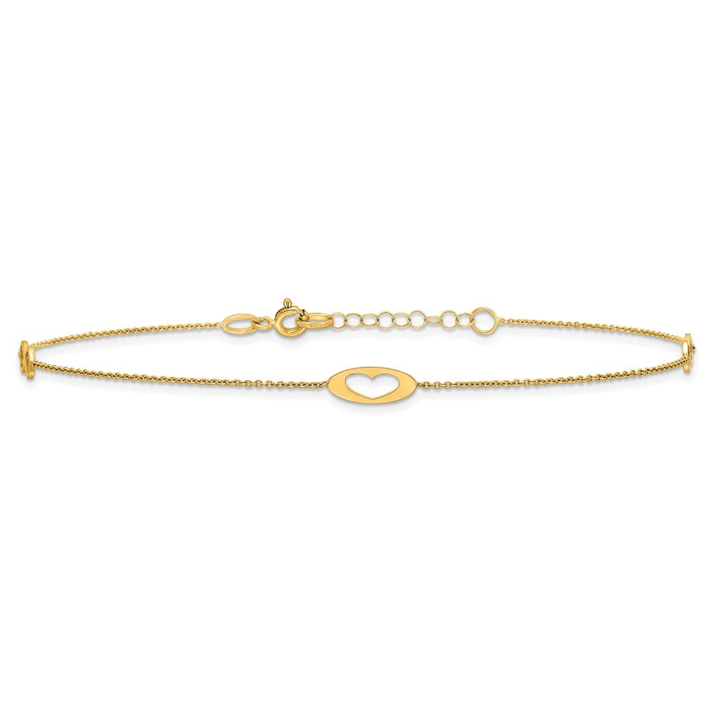 14k Polished Infinity and Heart 9in Plus 1in ext Anklet