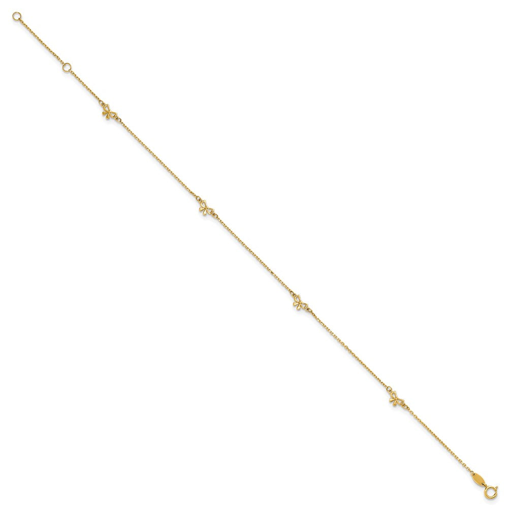 14k Polished Bows 9in Plus 1in ext. Anklet