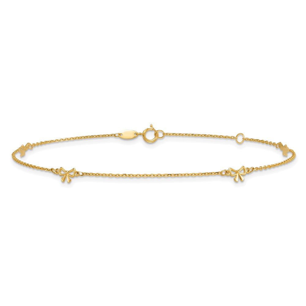 14k Polished Bows 9in Plus 1in ext. Anklet