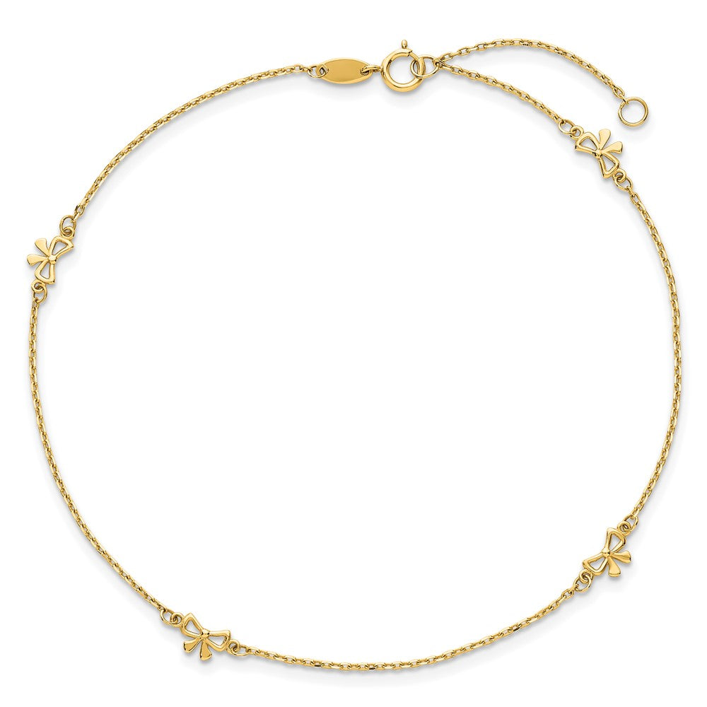 14k Polished Bows 9in Plus 1in ext. Anklet