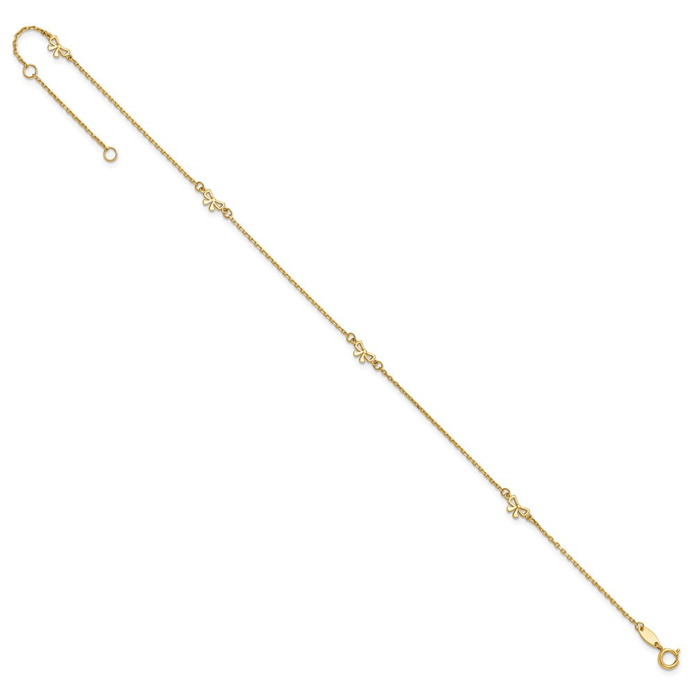14k Polished Bows 9in Plus 1in ext. Anklet