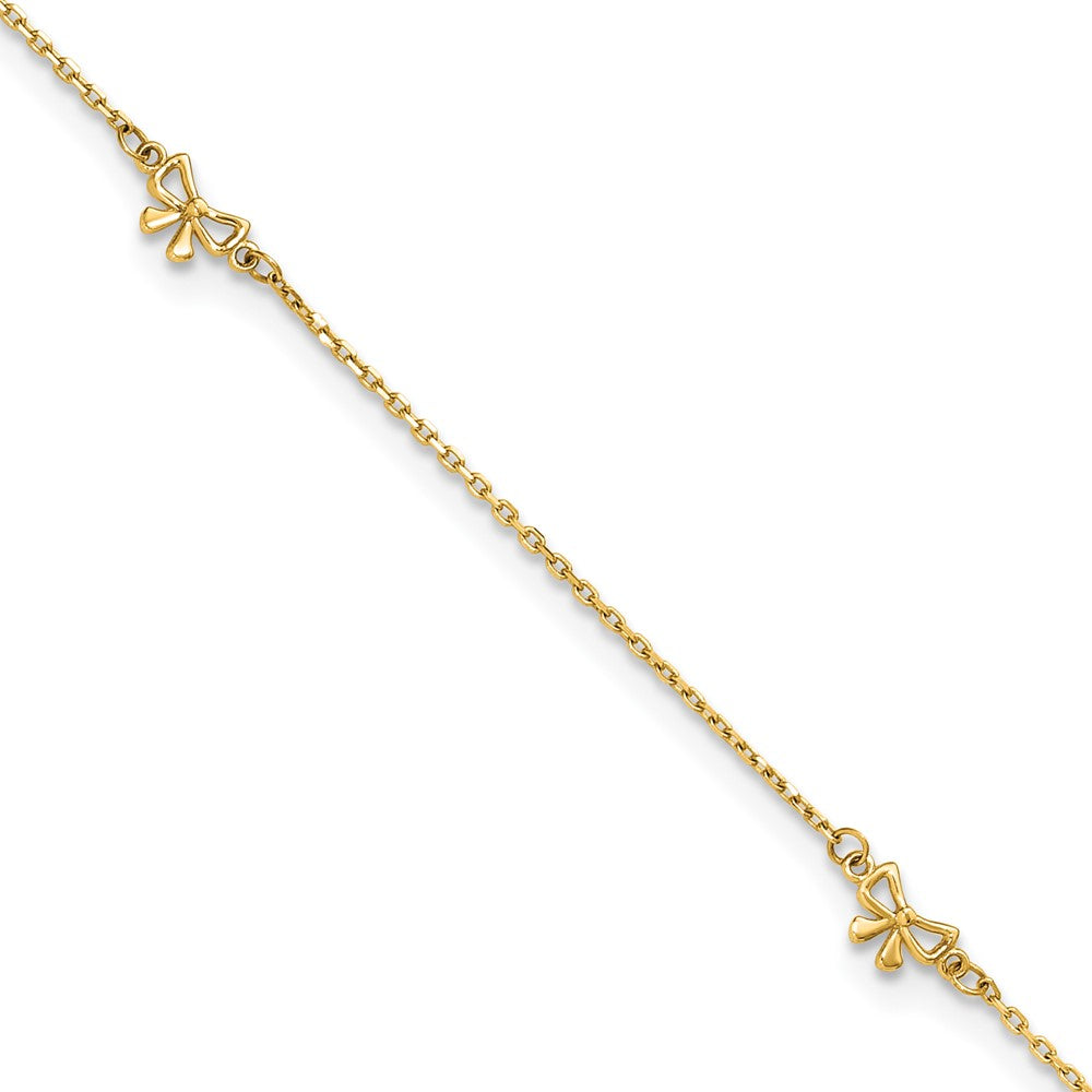 14k Polished Bows 9in Plus 1in ext. Anklet