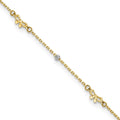 14k Two-tone Polished 9in Plus 1in ext. D/C Bead and Bows Anklet