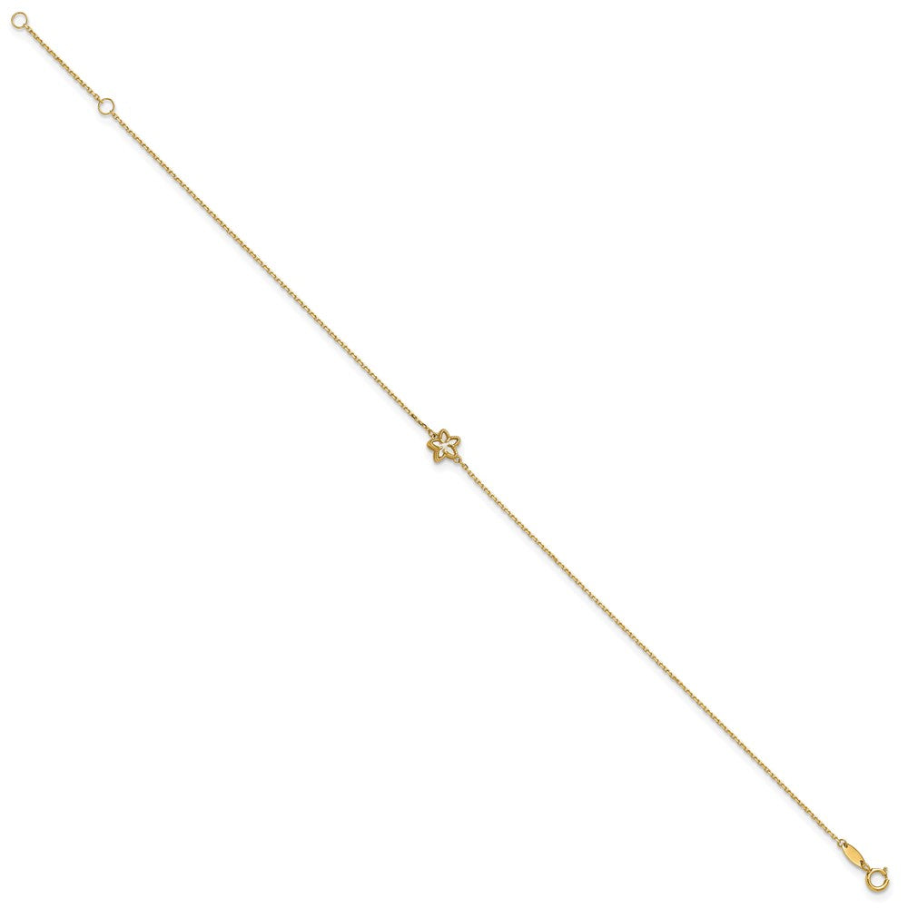 14K Polished Mother of Pearl Flower 9in Plus 1in ext. Anklet