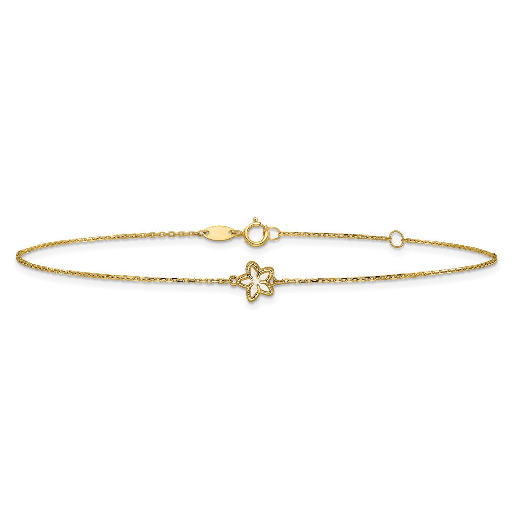 14K Polished Mother of Pearl Flower 9in Plus 1in ext. Anklet