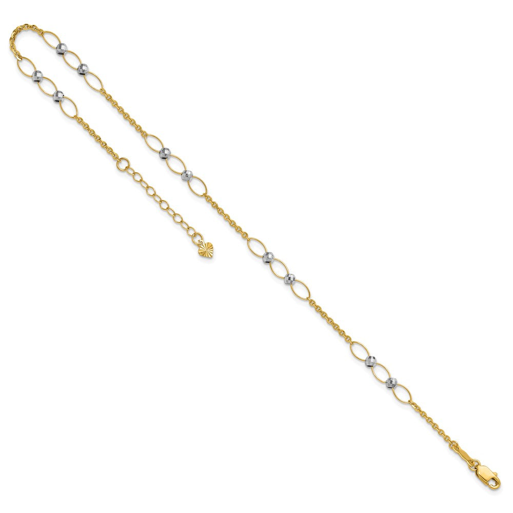 14k Two-tone Polished Oval Link Beads 9in Plus 1in ext. Anklet