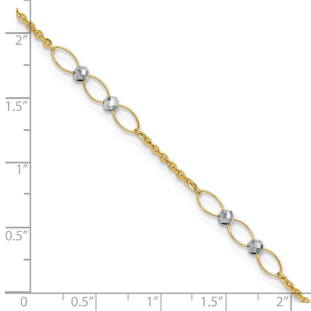 14k Two-tone Polished Oval Link Beads 9in Plus 1in ext. Anklet
