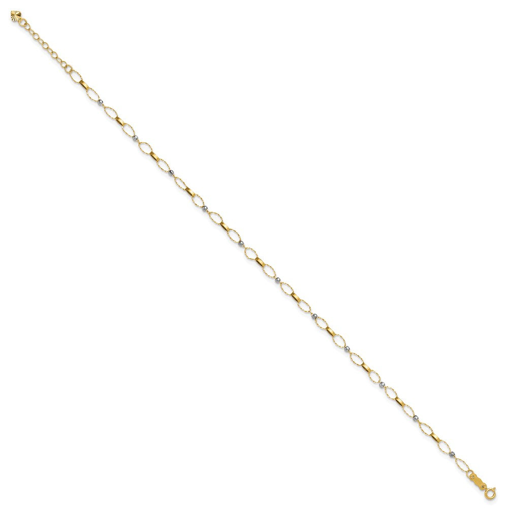 14k Two-tone Polished Fancy Open Link 9in Plus 1in ext. Anklet