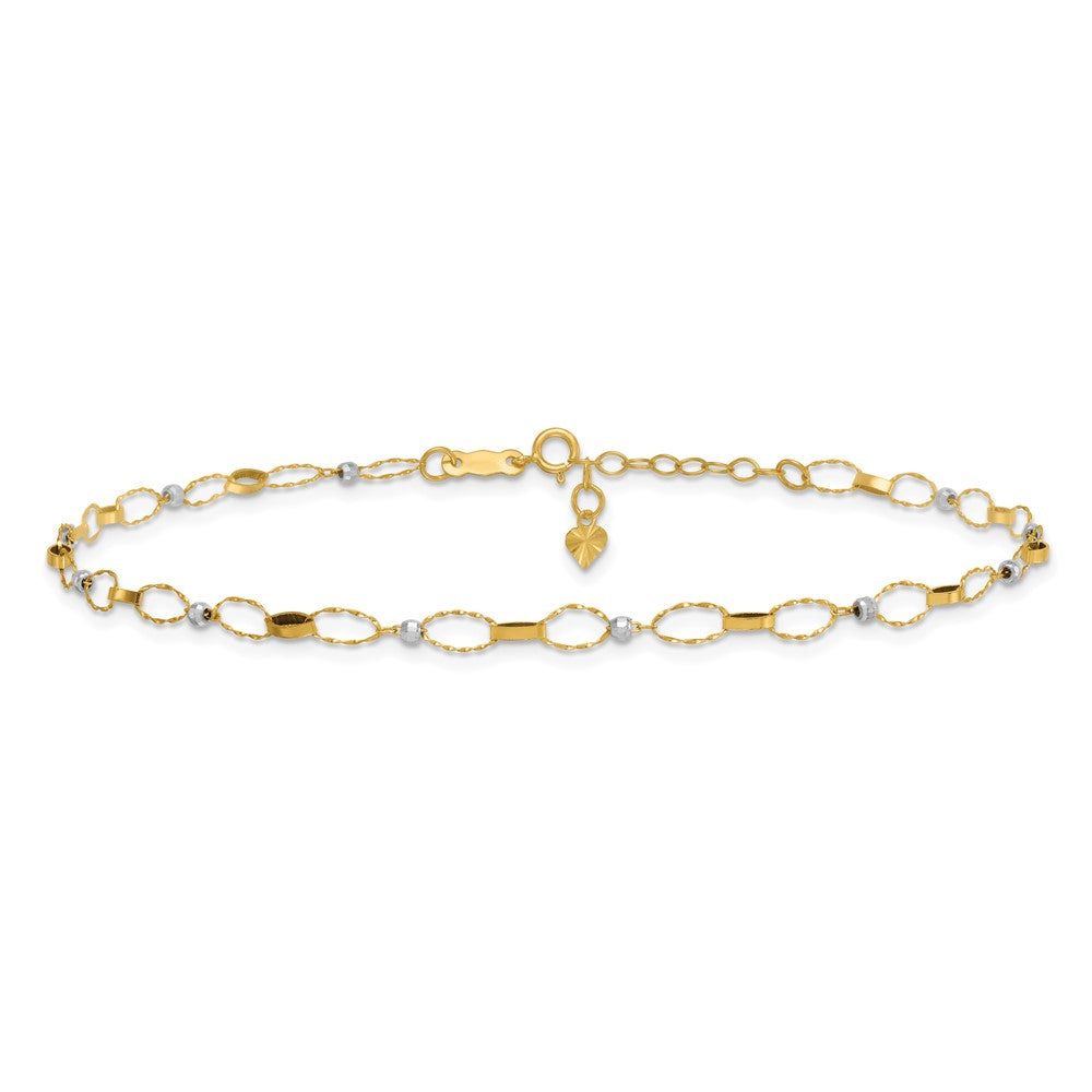 14k Two-tone Polished Fancy Open Link 9in Plus 1in ext. Anklet